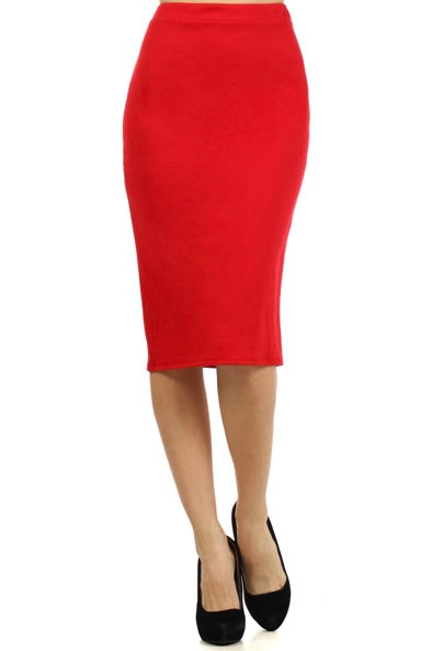 Plus Size Solid Knee Length Straight Skirt