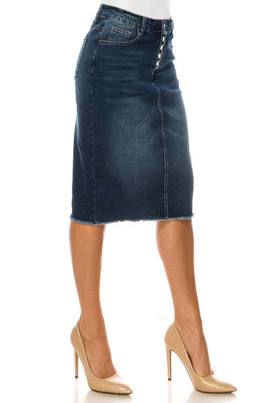 5 Button Fly Dark Indigo Denim Skirt