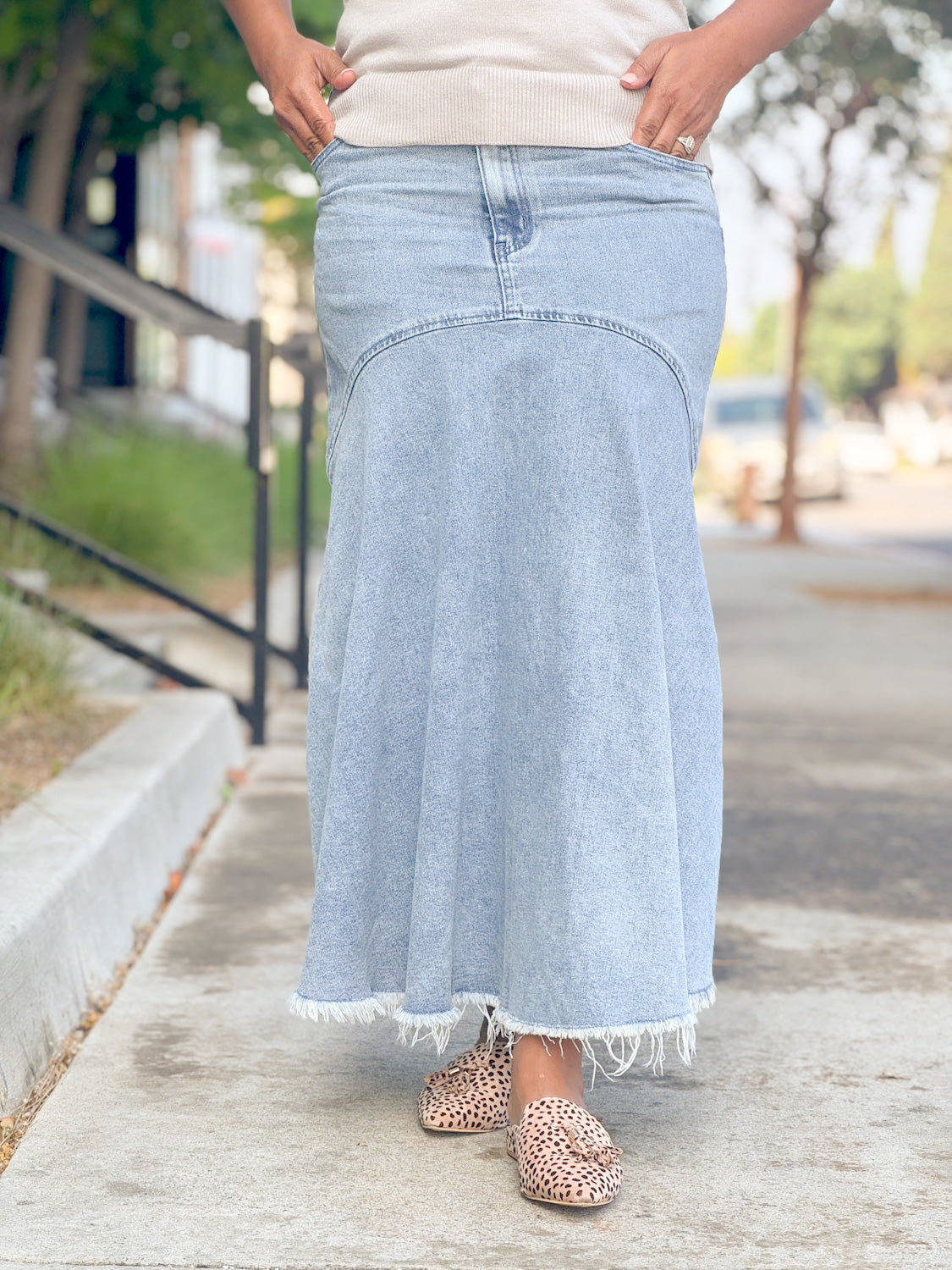 Flared Denim Midi Skirt