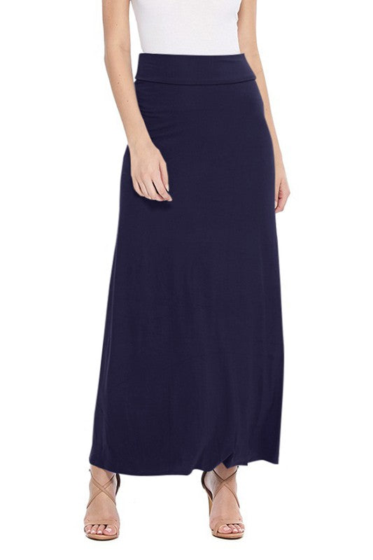 Solid Elastic Waisted Maxi Skirt