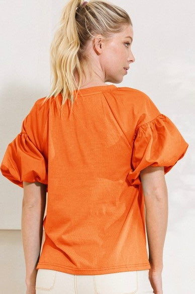 Orange Puff Sleeve Top