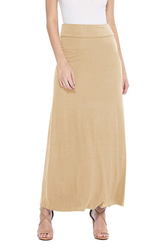 Solid Elastic Waisted Maxi Skirt