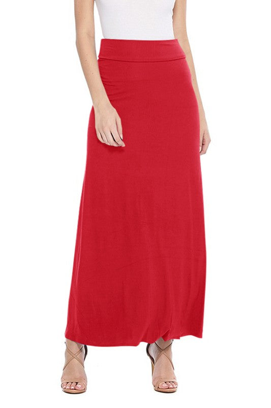 Solid Elastic Waisted Maxi Skirt