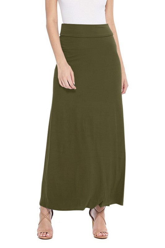 Solid Elastic Waisted Maxi Skirt