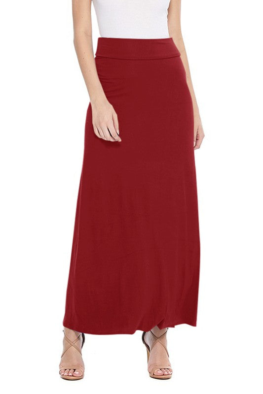 Solid Elastic Waisted Maxi Skirt