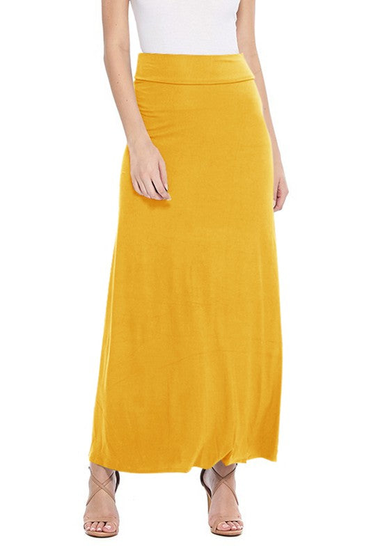 Solid Elastic Waisted Maxi Skirt