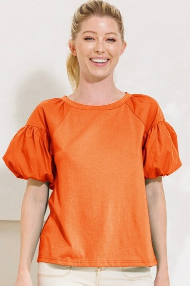 Orange Puff Sleeve Top