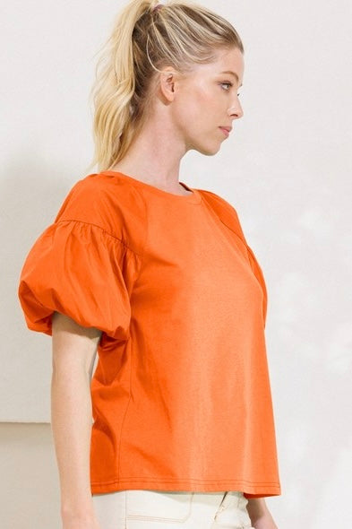 Orange Puff Sleeve Top