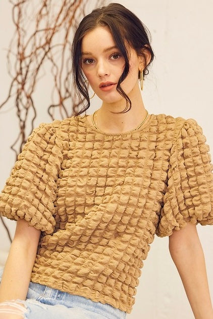Texture Fabric Balloon Sleeve Blouse