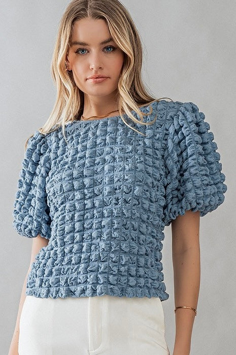Texture Fabric Balloon Sleeve Blouse