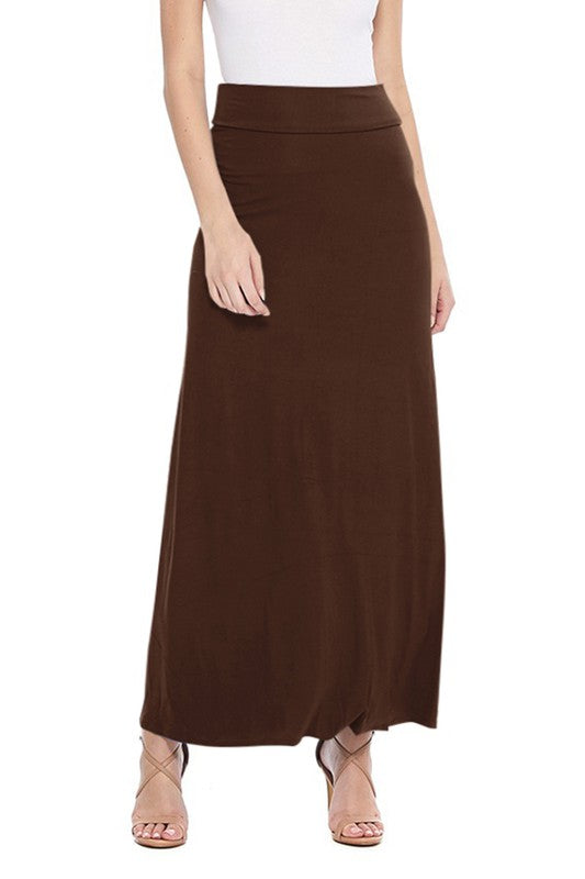 Solid Elastic Waisted Maxi Skirt