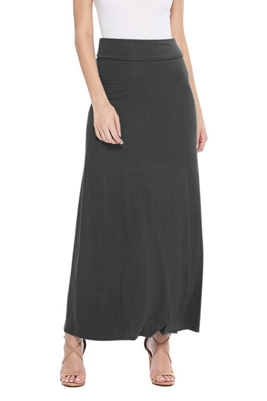 Solid Elastic Waisted Maxi Skirt