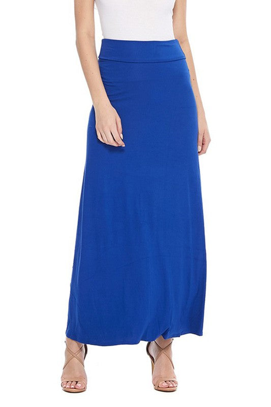 Solid Elastic Waisted Maxi Skirt
