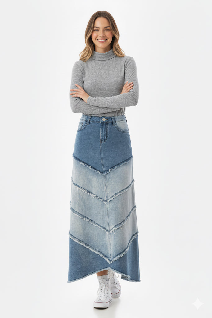 Marissa V-Panel Denim Skirt
