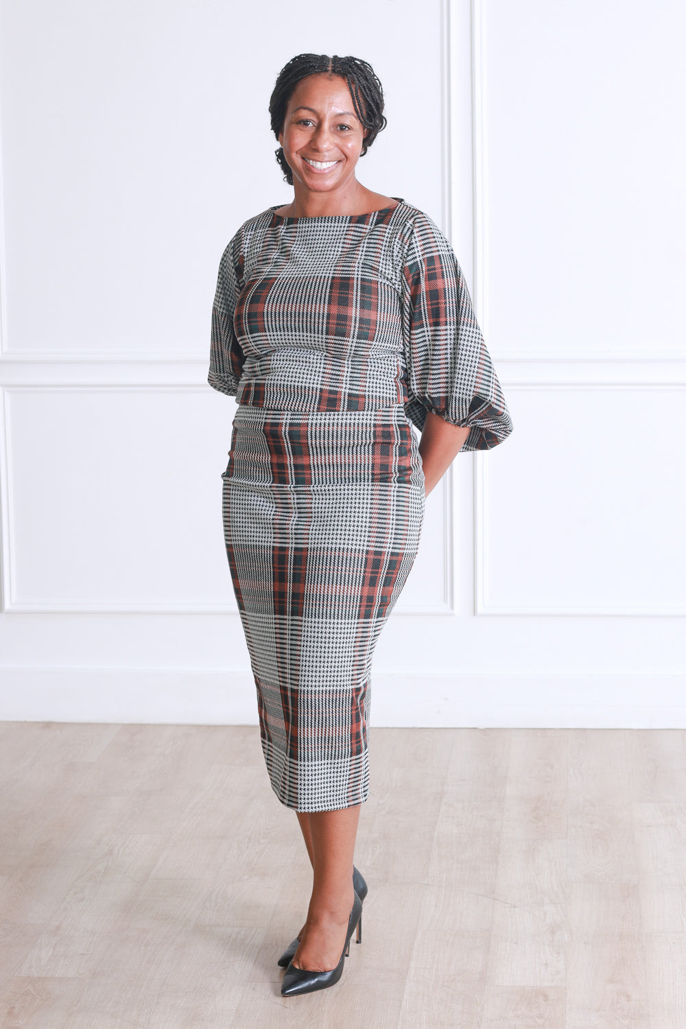 Kennedy Puff Sleeve in Black Plaid