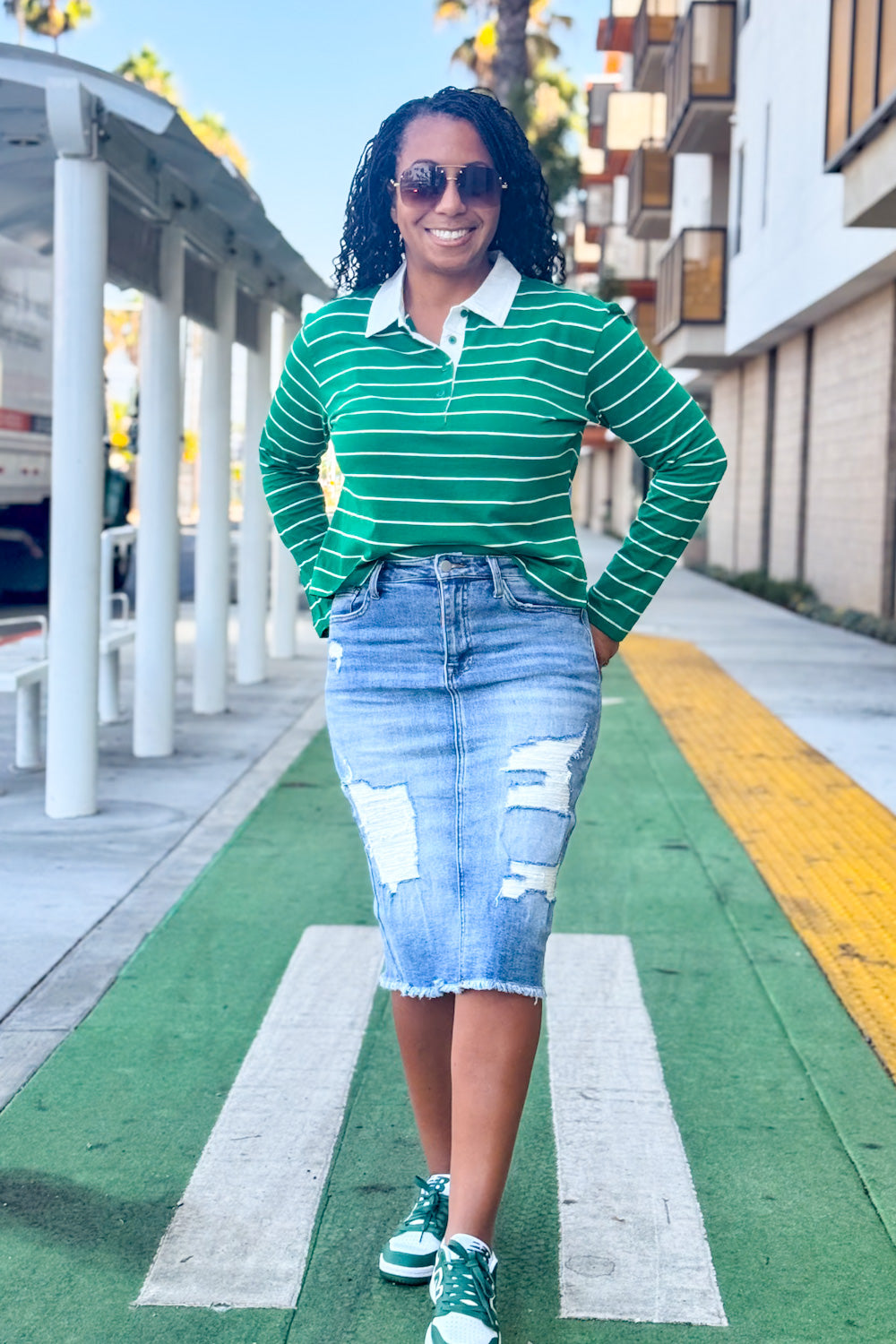 Kelly Green Stripe Polo