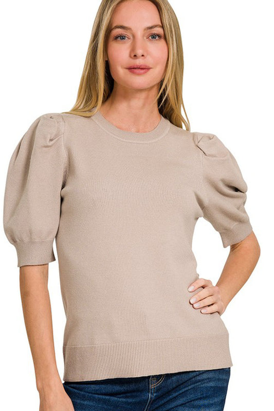 Puff Sleeve Beige Sweater