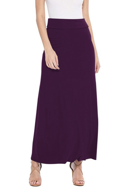 Solid Elastic Waisted Maxi Skirt