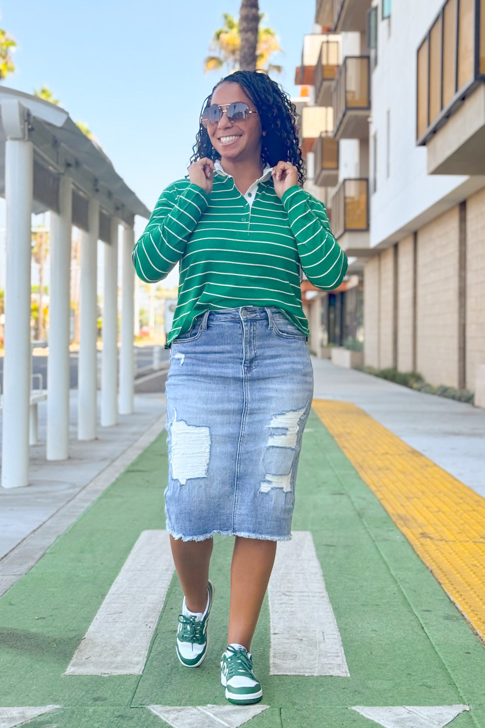 Kelly Green Stripe Polo