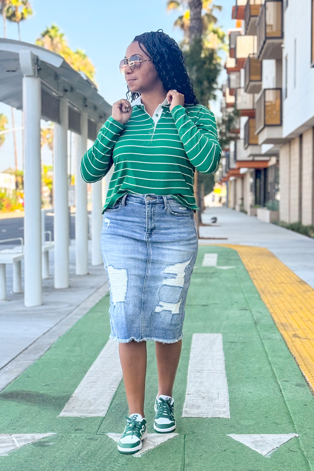 Kelly Green Stripe Polo