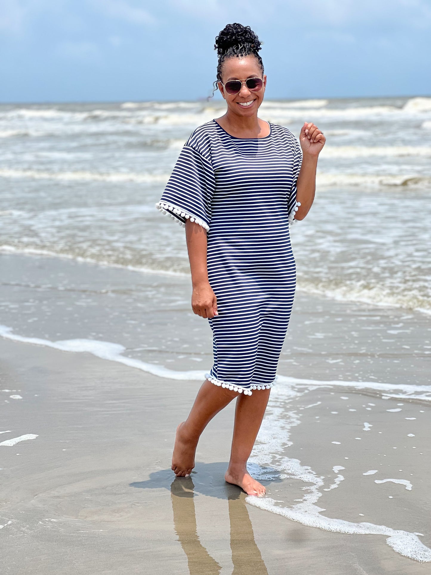 Paradise Swim Dress in Navy & White Stripe