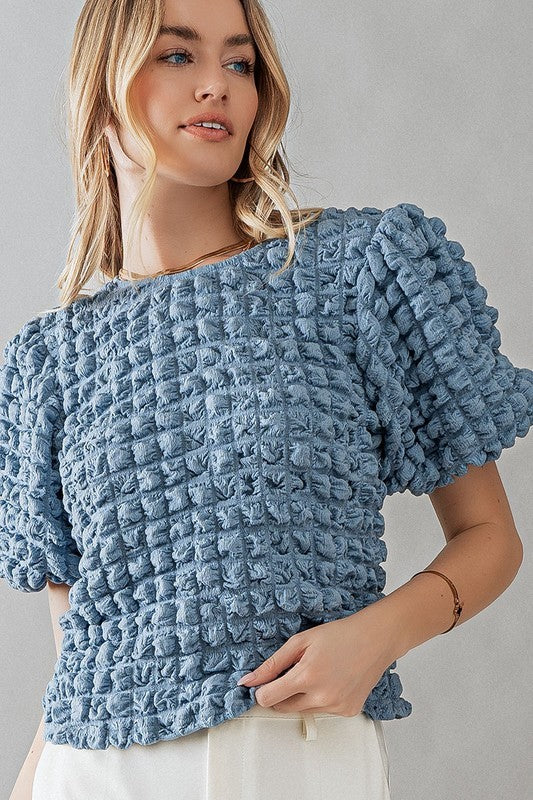Texture Fabric Balloon Sleeve Blouse