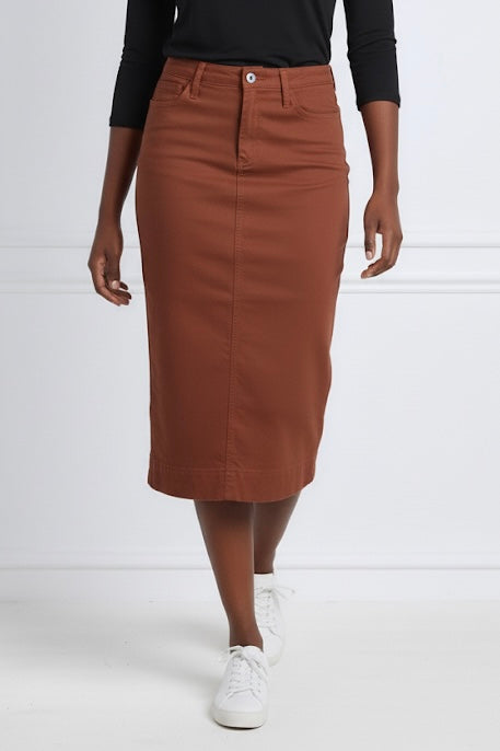 Elana Midi Color Denim in Deep Rust