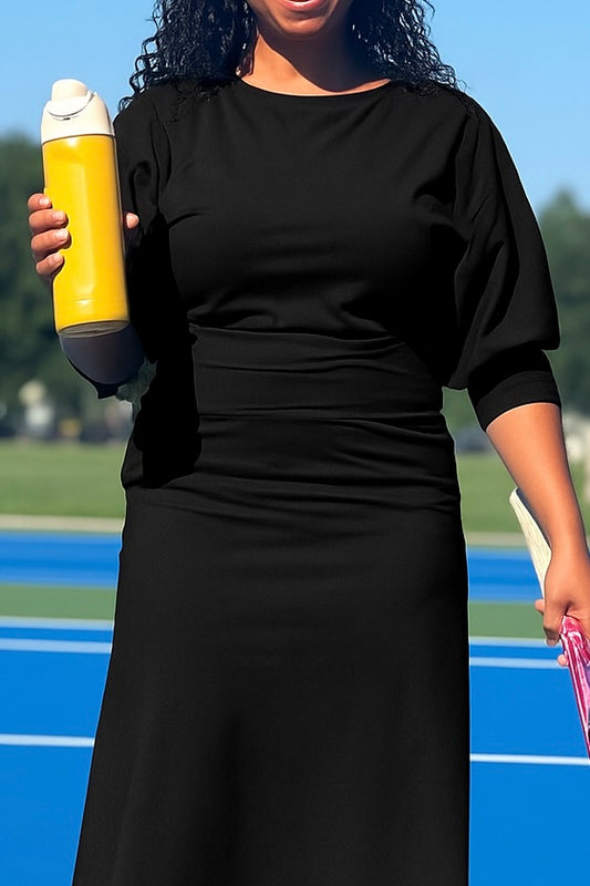 ‘Ava' Black Athleisure Puff Sleeve Top