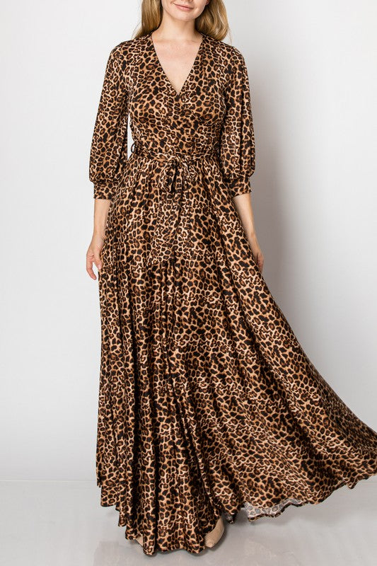 Leopard Faux Wrap Maxi Dress