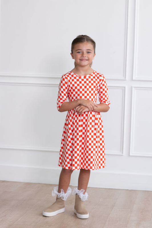 Lily Orange Checkered Dress