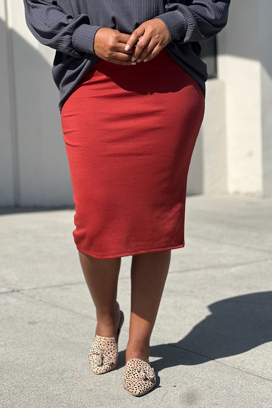Solid Knee Length Straight Skirt
