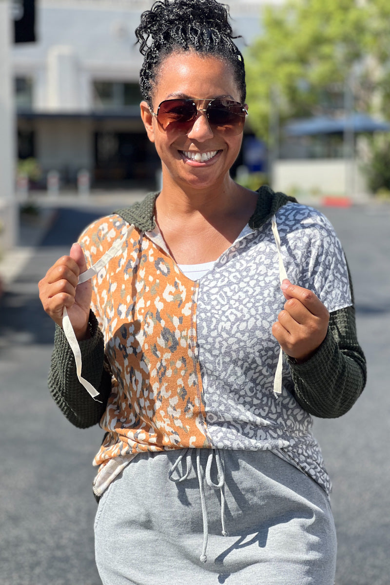 Mix Print Hoodie Top