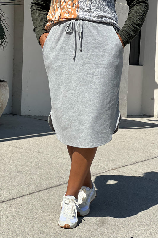 Grey Ribbed Drawstring Skirt