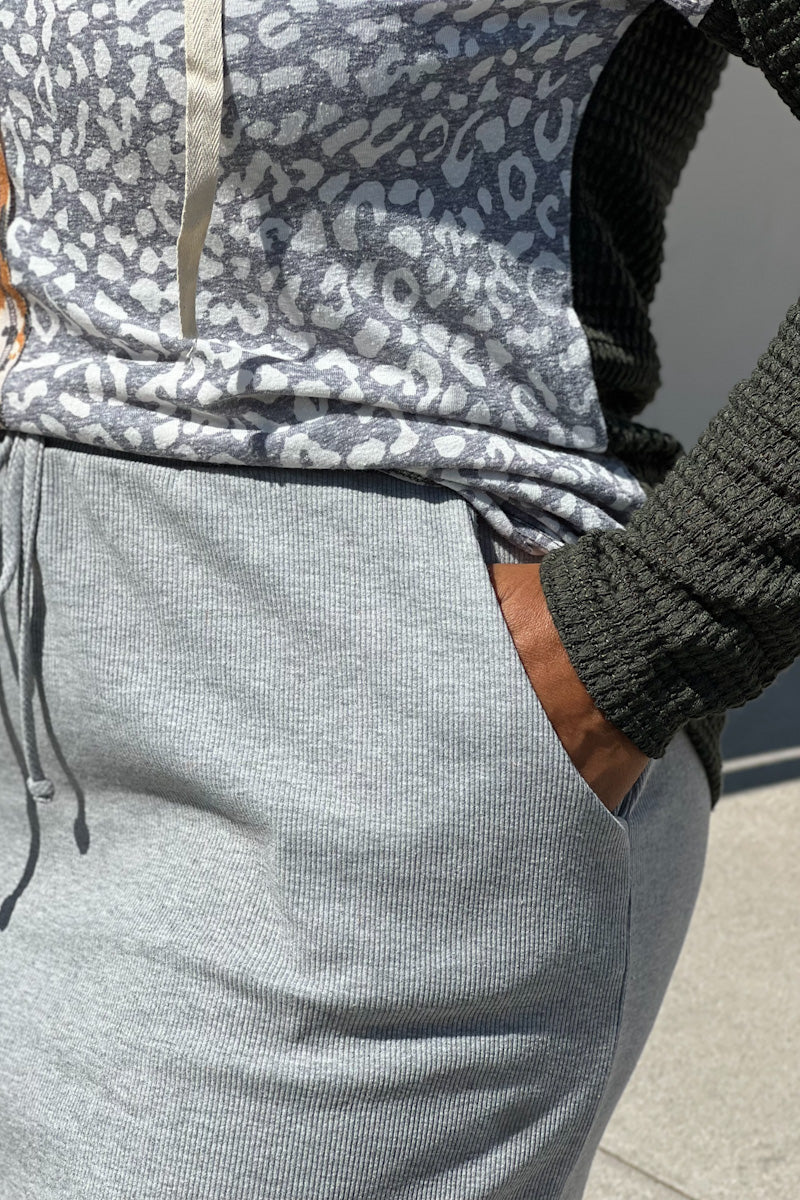 Grey Ribbed Drawstring Skirt